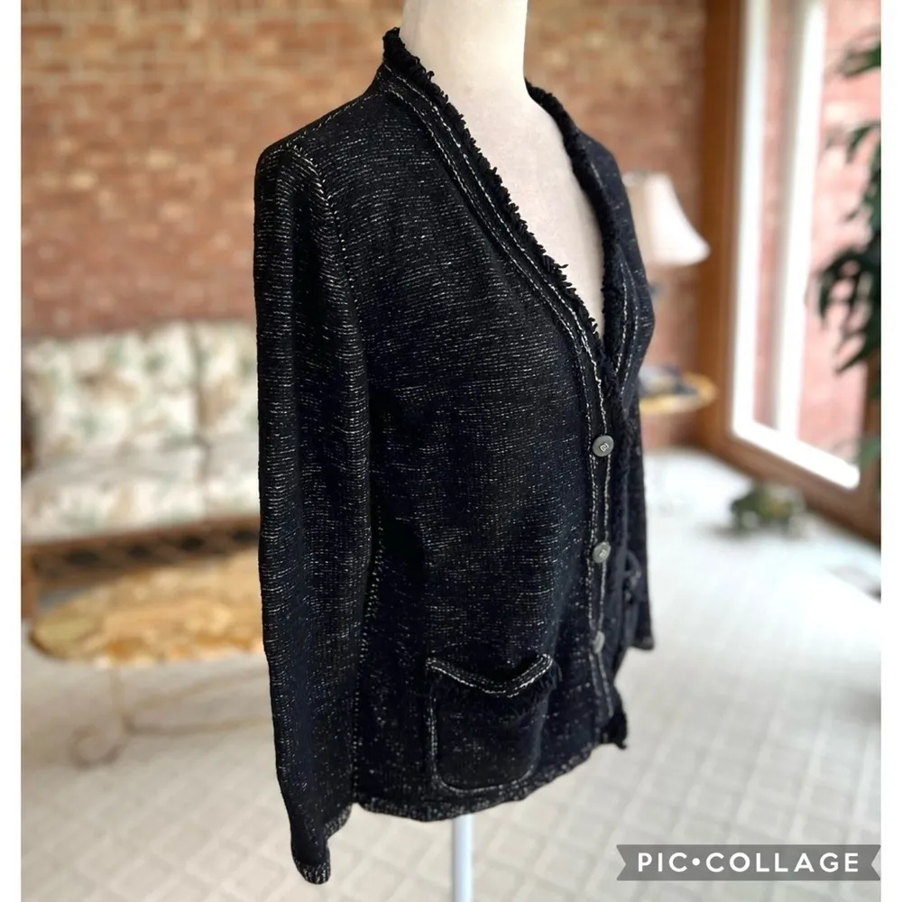Doncaster Cardigan Fringe Black Wool Blend Sweater S Dressy Lunch Party Work - Image 13