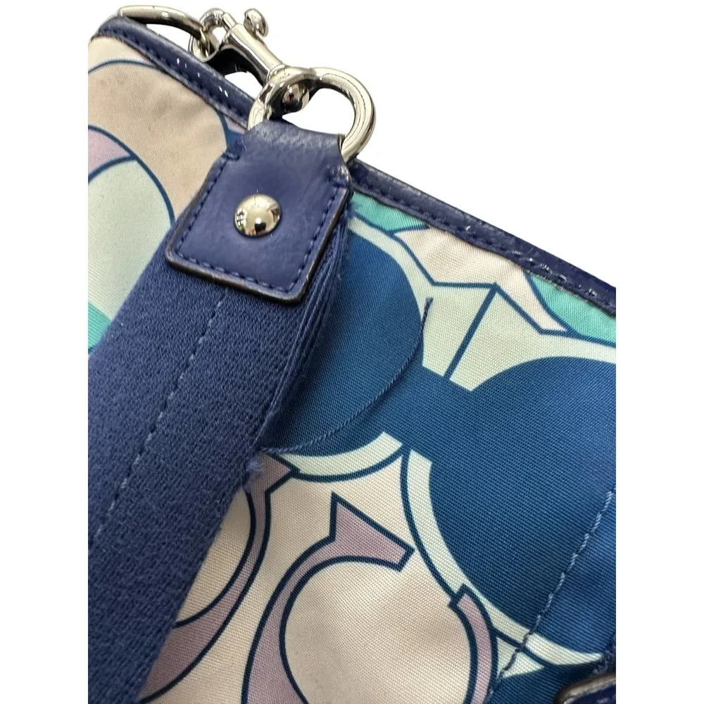 Coach Kyra White Green Blue Logo Printed Dual Top Handle Large Tote Bag - Image 9