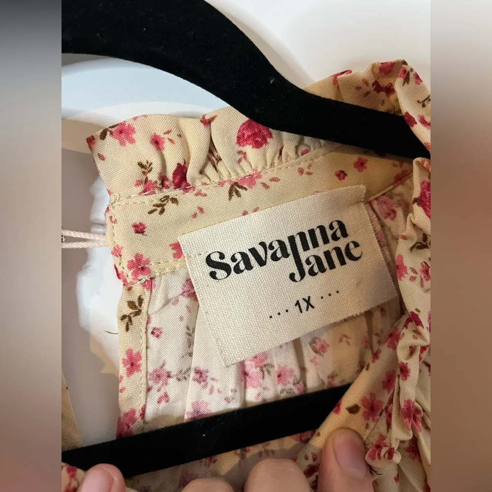 Savanna Jane Floral Print 3/4 Sleeve Mock Neck Peasant Western Embroidery Top 1X Red - Image 16