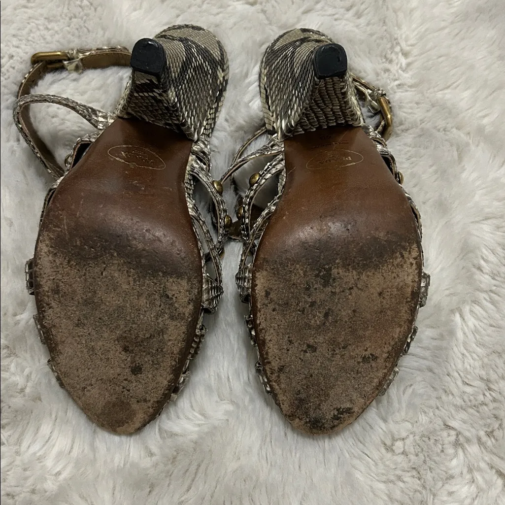 Prada Snakeskin Studded Heeled Slingback Sandals - Image 6