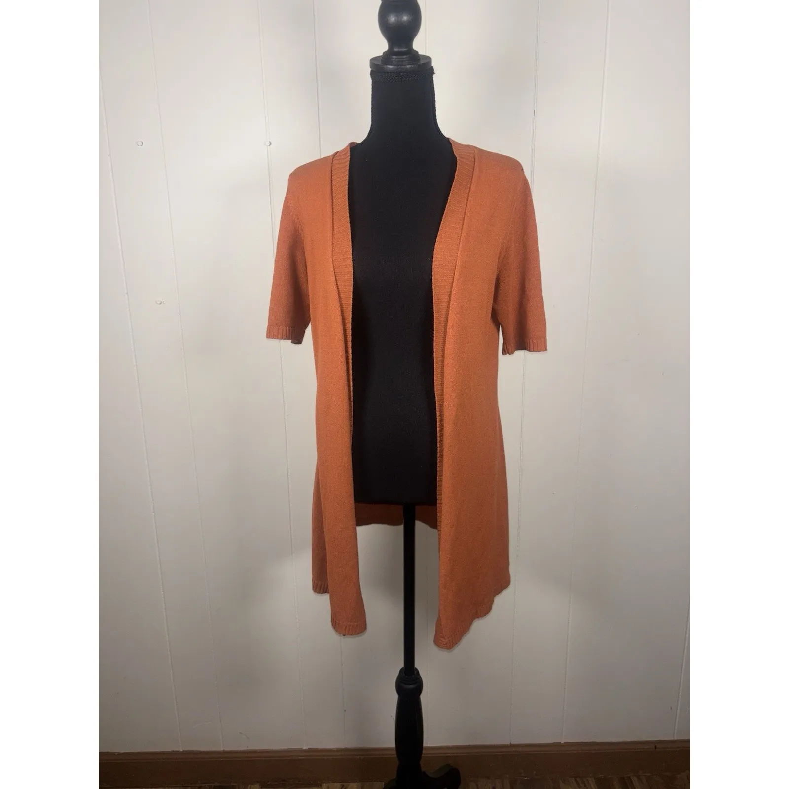 eileen fisher short sleeve cardigan shrug orange cotton silk medium petite - Image 2