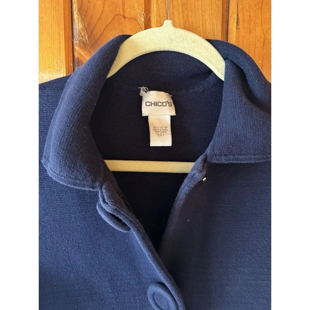Chico's‎ Navy Blue Long Cardigan Sweater Coat Button Front Classic Knit - Image 2