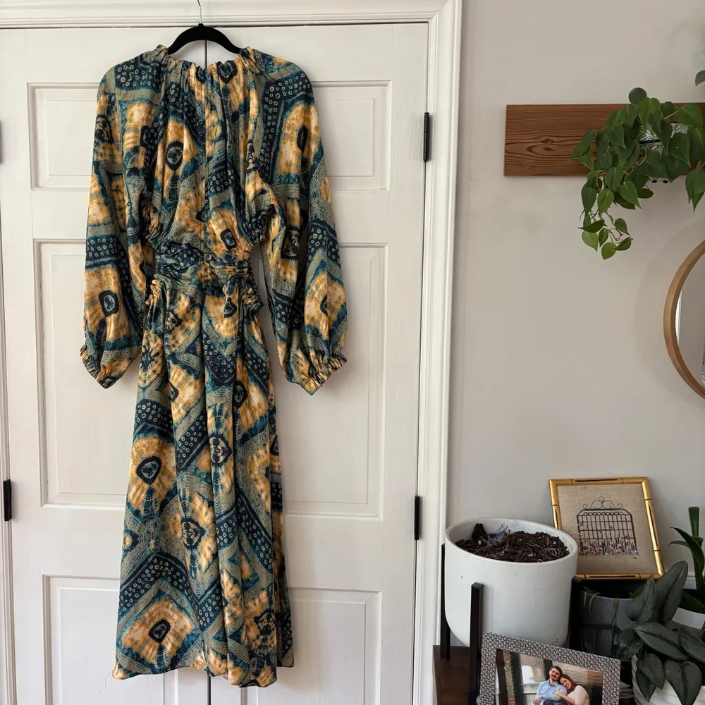 Ulla Johnson Tulia Dress‎ Green Gold Constellation Silk Size 10 Cutouts Shibori - Image 10