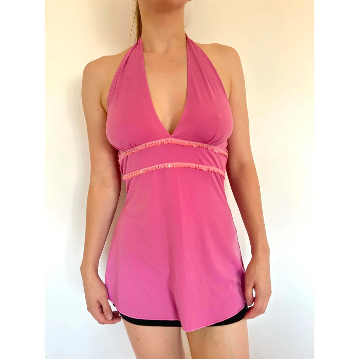 Y2K Vintage Pink Sequin Halter Top Size M - Image 2
