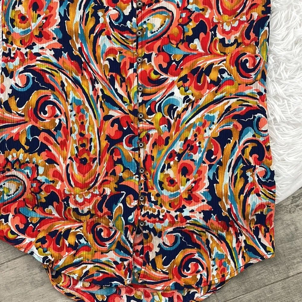 LIZ CLAIBORNE paisley print sleeveless, button front, high low dress. Size PM - Image 2