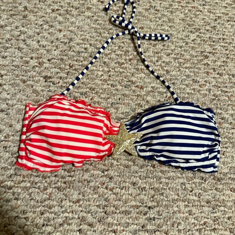 Rare Victoria's Secret Stars and Stripes American Flag Swim Top Bling Size Large - Image 3