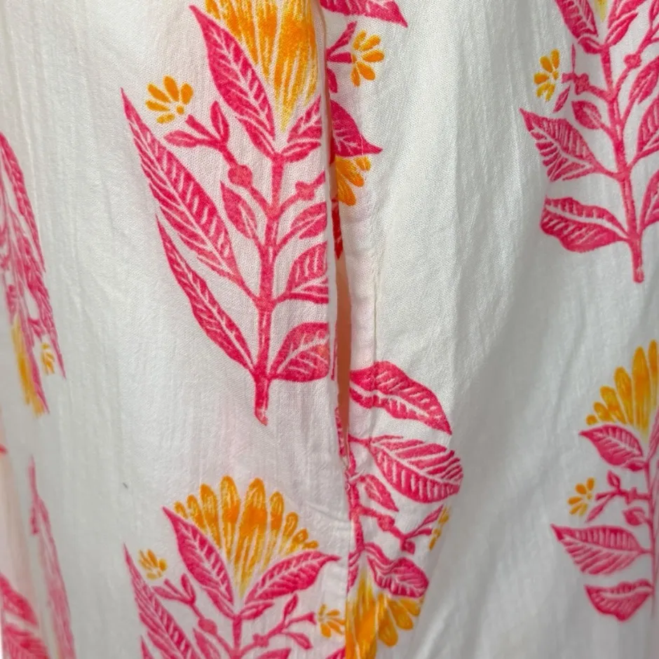 Old Navy Cotton Maxi Dress Sleeveless V-neck White Pink Floral Women Size Large - Image 11