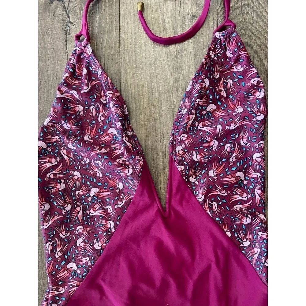 Thorsun Natalie One Piece Swimsuit Bird Print Red/Berry Women's Size Small S NWT Pink - Image 3
