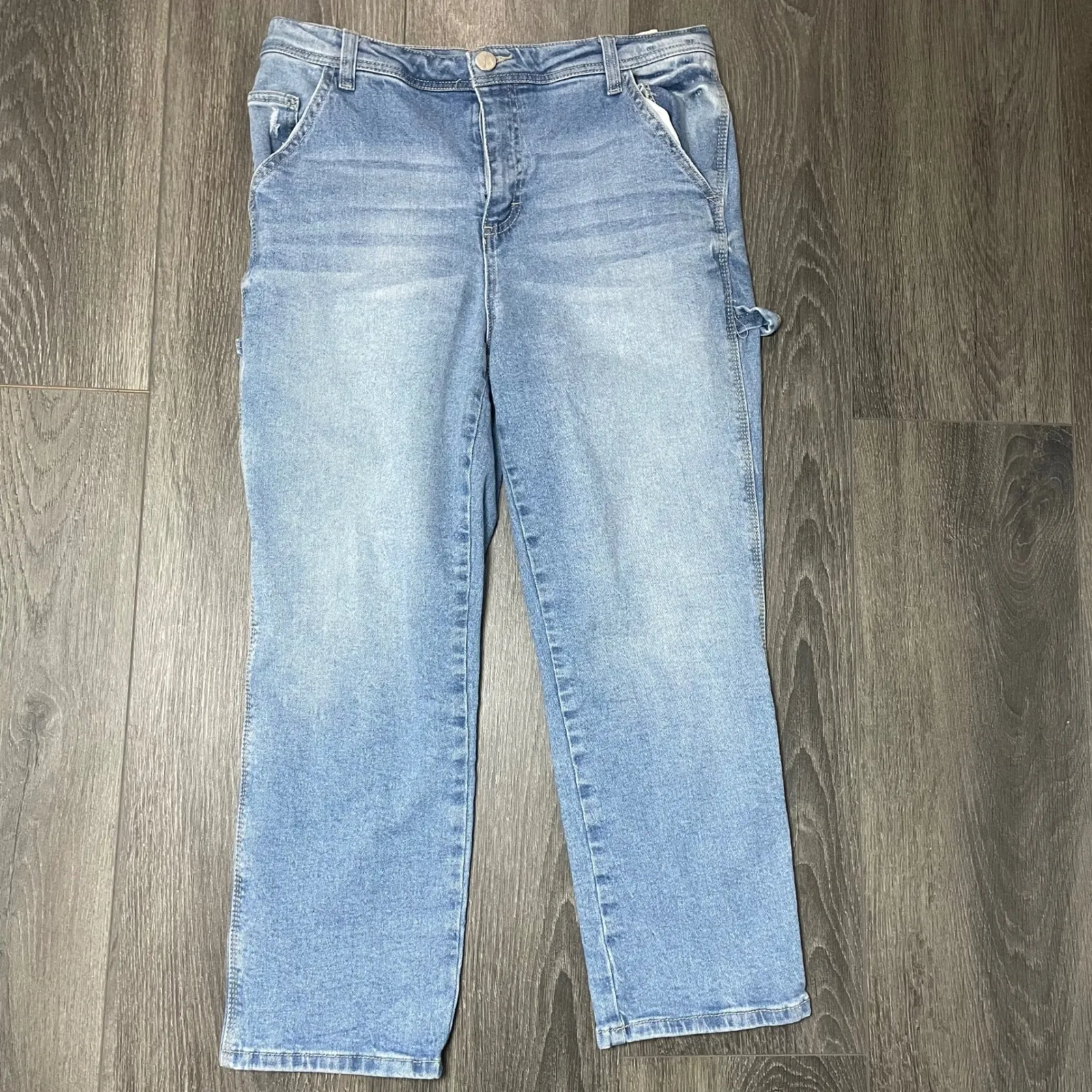 Light‎ Wash Cargo Carpenter Jeans High Rise Straight Leg Casual Denim Blue Size 29 - Image 7