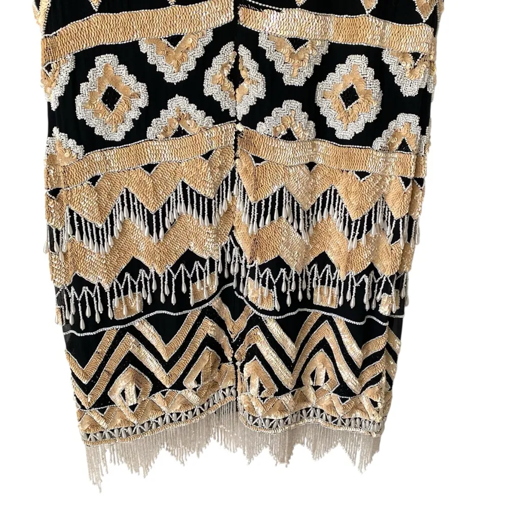 Vintage Fashion Creations USA New York Beaded Sequin Fringe Cocktail Dress 16 Black Size L - Image 9