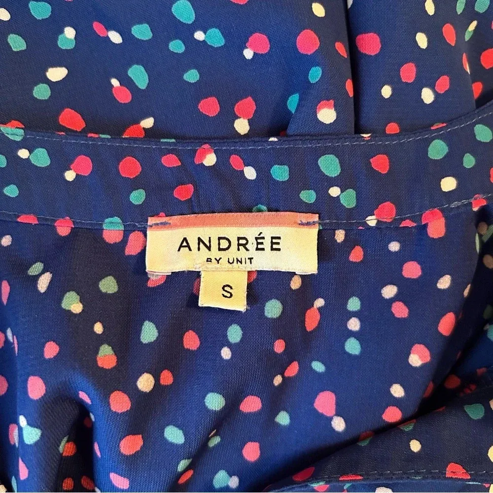 Andree by Unit Blue Pink Polka Dot Ruffle Cap Sleeve Women’s S Flowy Lightweight - Image 5