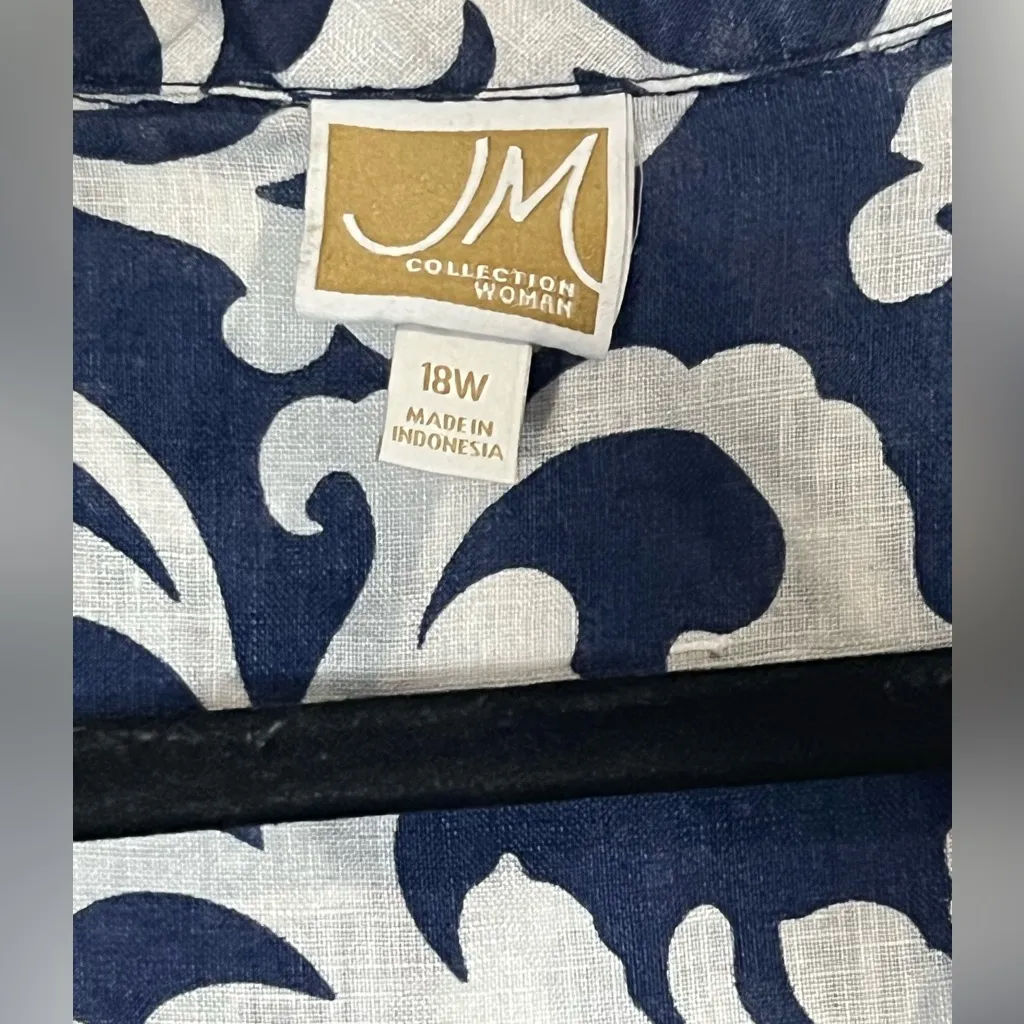 JM Collection Women’s 100% Linen button-down blouse - Size 18w - Blue/White - Image 6
