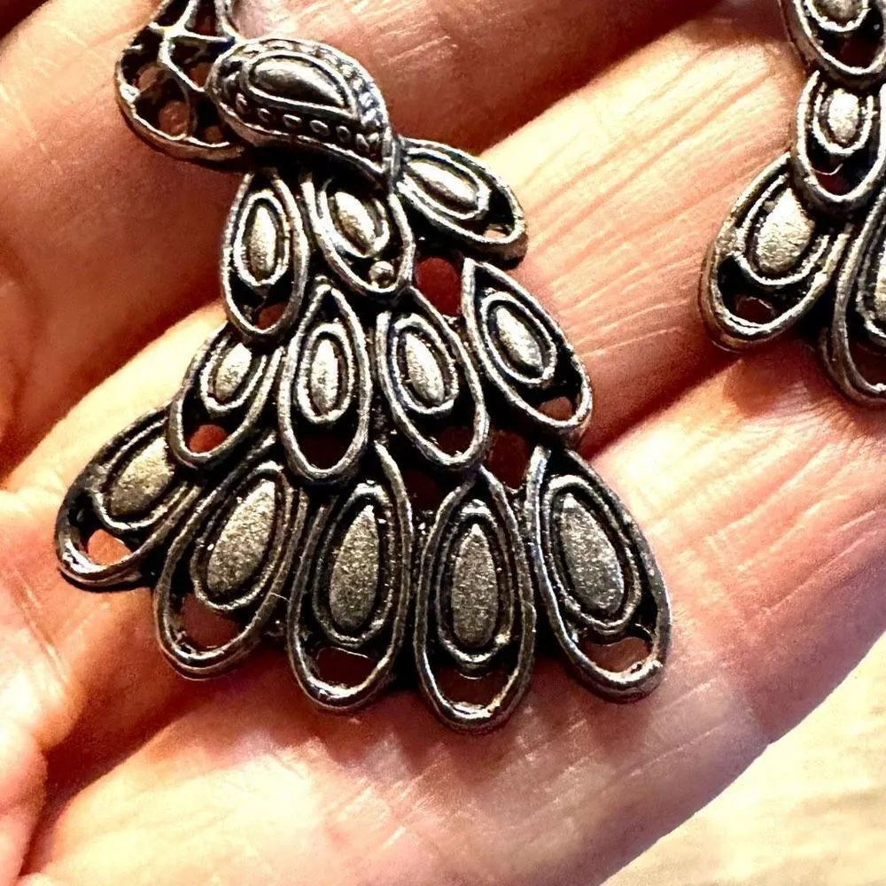 Silver tone peacock drop earrings - Image 8