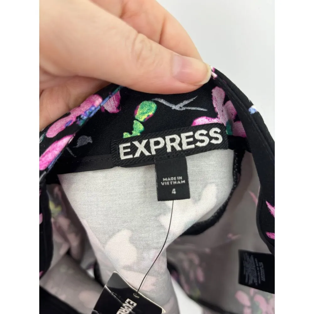 Express Skort Womens 4 Floral Faux Wrap Mini Skirt Shorts Black Pink Mid Rise - Image 3