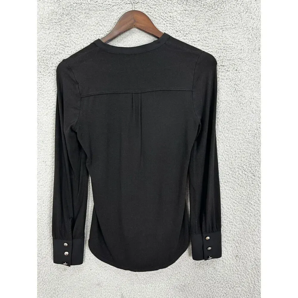 white‎ house black market top womens XSP black button accent ruffle long sleeve - Image 5