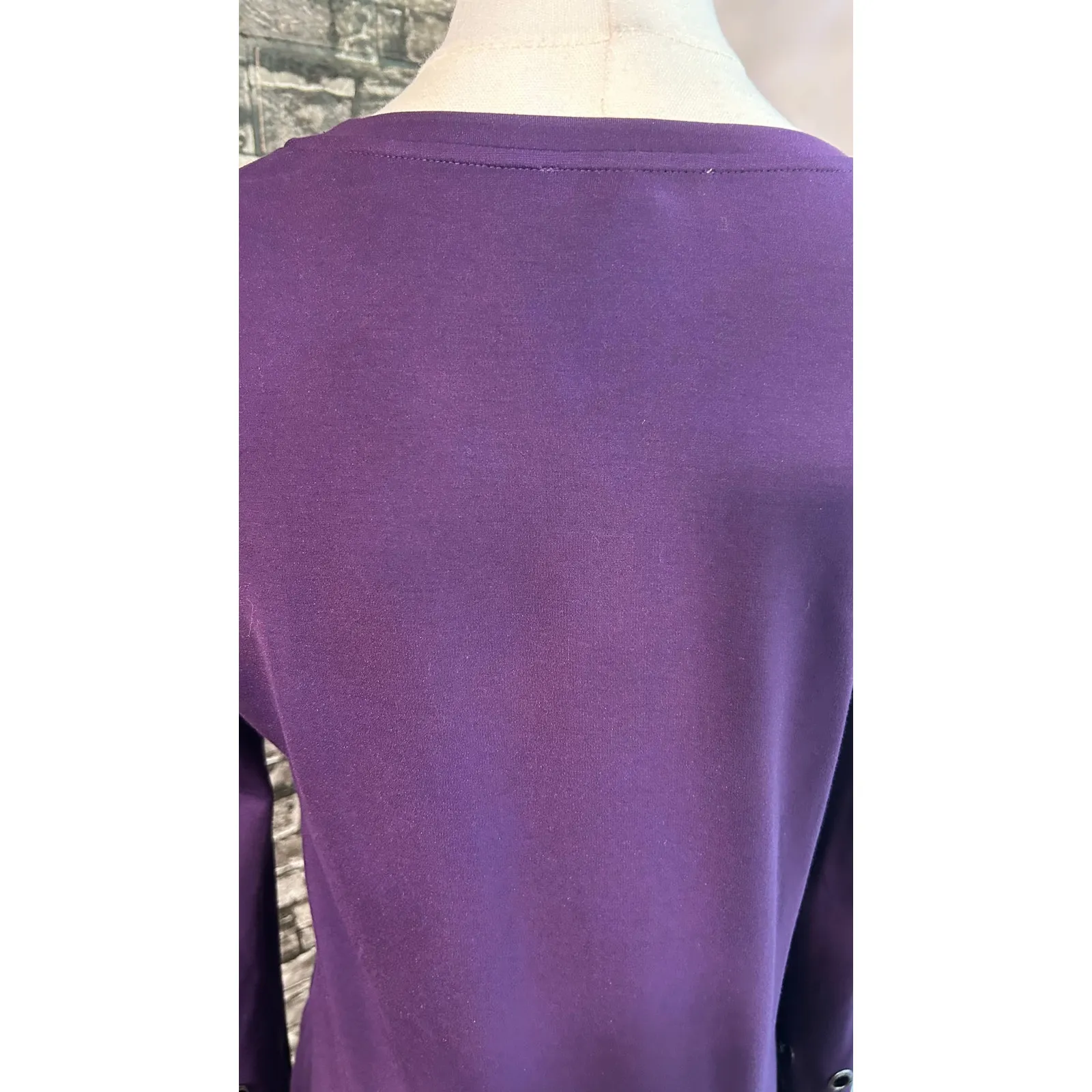 Halston Beautiful Dark Purple Top W/ Metallic Black Grommets Medium Boho - Image 6