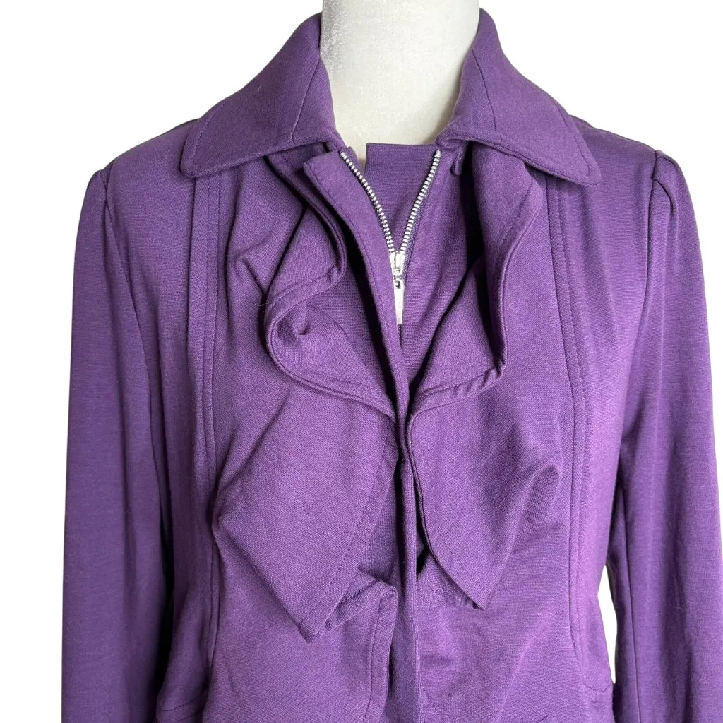 Filtre Ruffle Front Full Zip Jacket Large Purple Buttons Stretch Peplum - Image 2