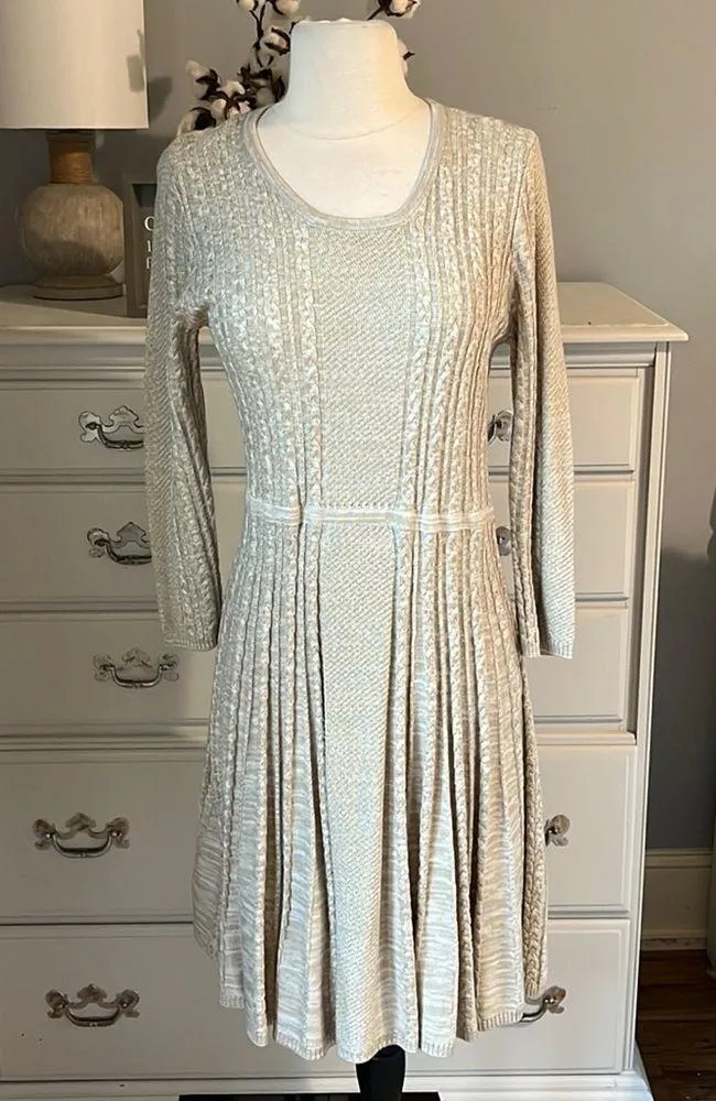 Marc New York Andrew Marc Sweater Dress Light Tan Womens M Cable Knit Acrylic - Image 3