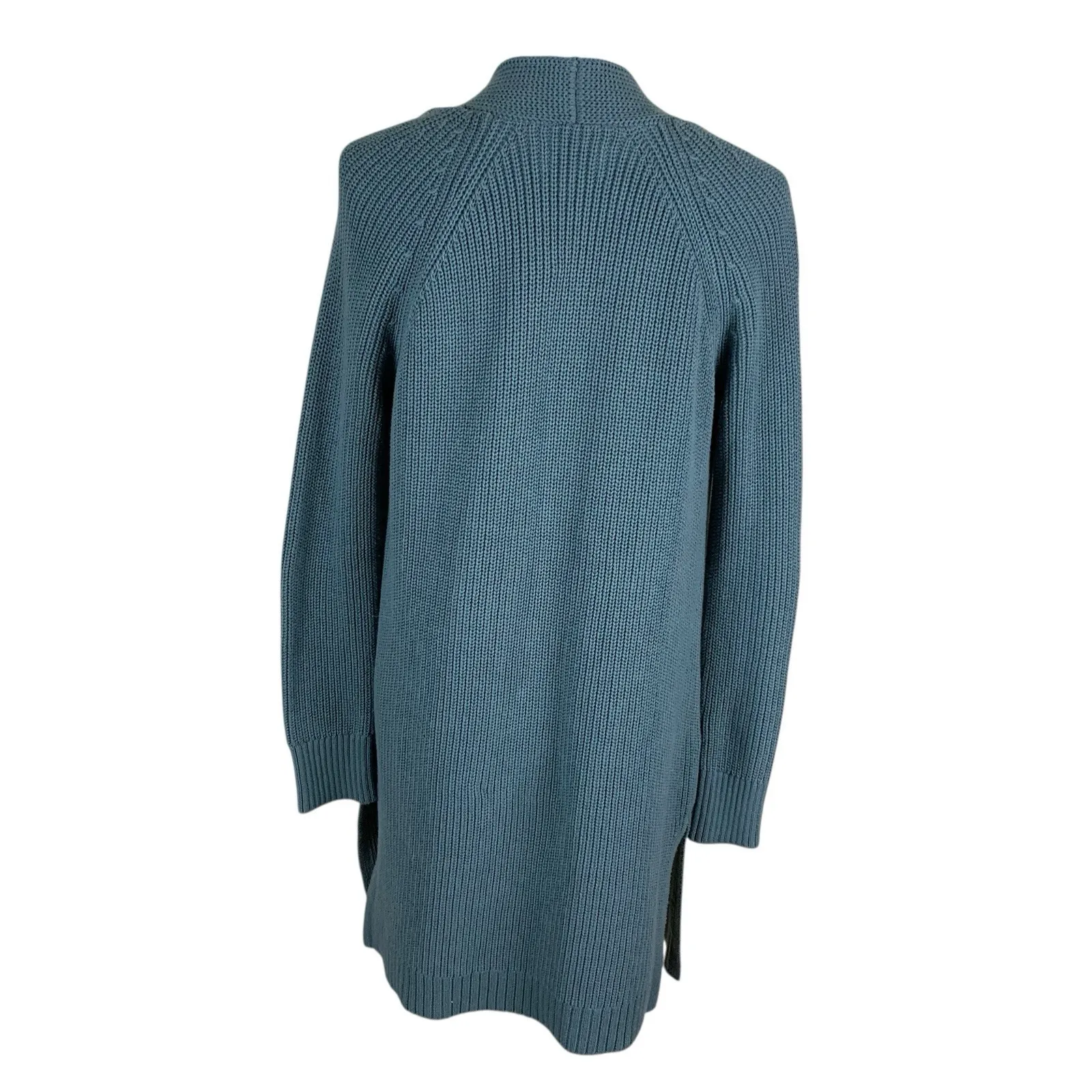 Lou And Grey Long Open Front Cardigan XS Blue Cozy Minimalist Cotton Knit NWT - Image 2