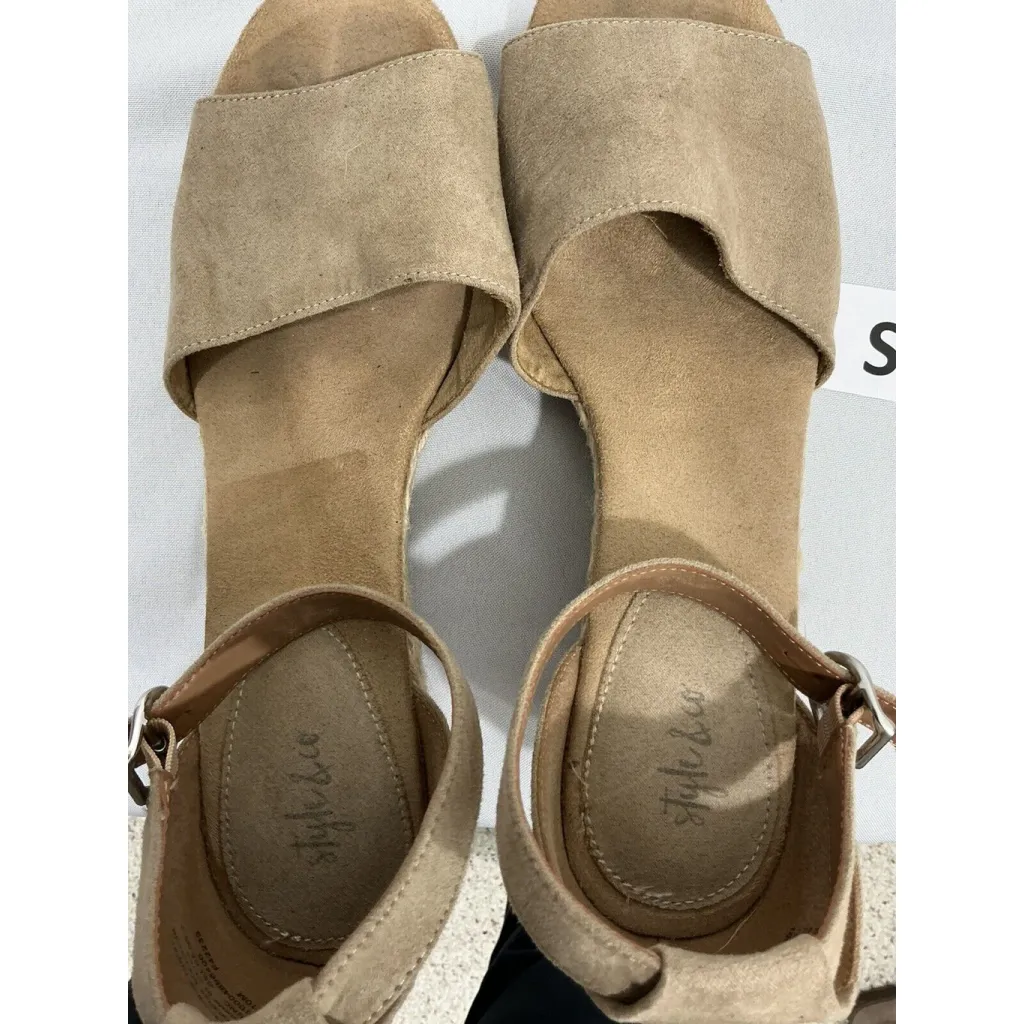 Womans Style & Co Seleeney 10 M Faux Suede Tan Open Toe Espadrille Wedge Sandal Brown - Image 6