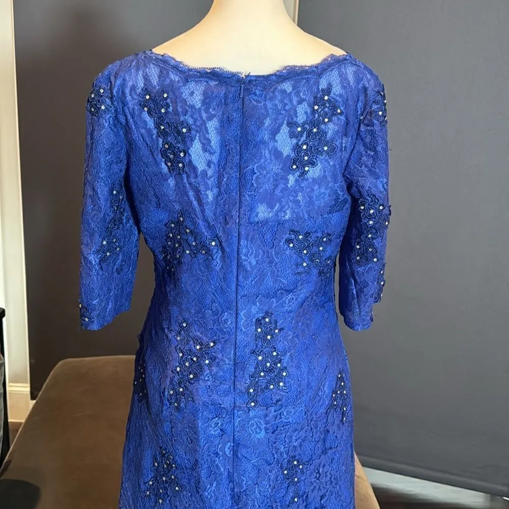 Women’s Full Length Blue Mermaid Fit Formal Dress Half Sleeve Zip Back Size 6 - Image 5