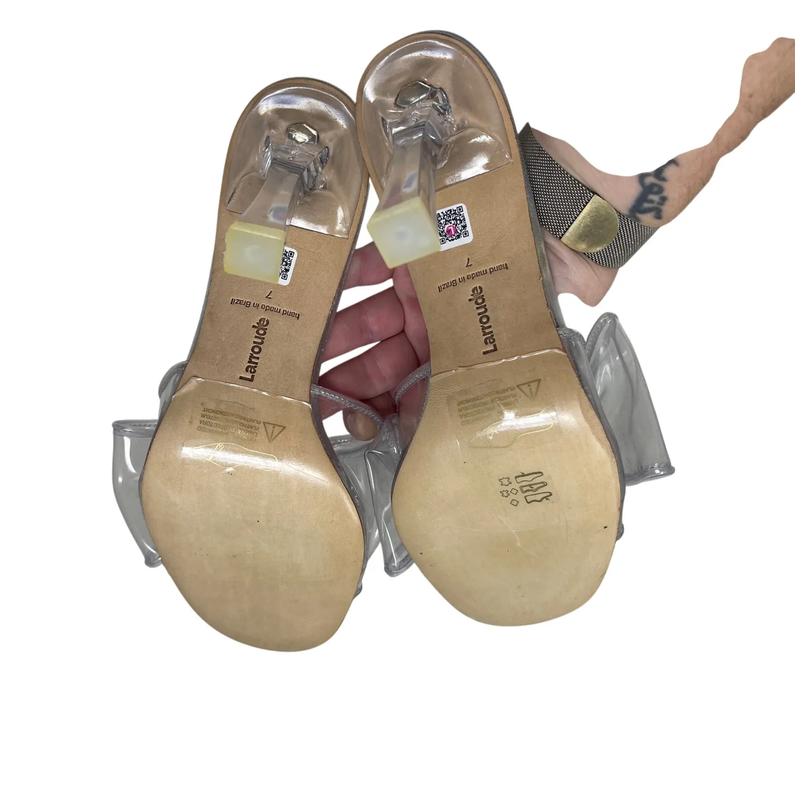 New Larroude The Mariah Clear Vinyl Bow Sandals Heels Sz 7 Silver - Image 6