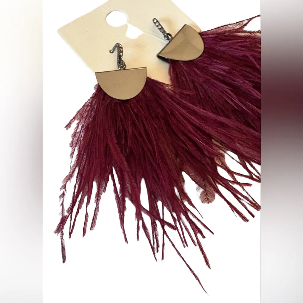 Express Feather and Rhinestone Dangle Earrings New with Tags - Image 3