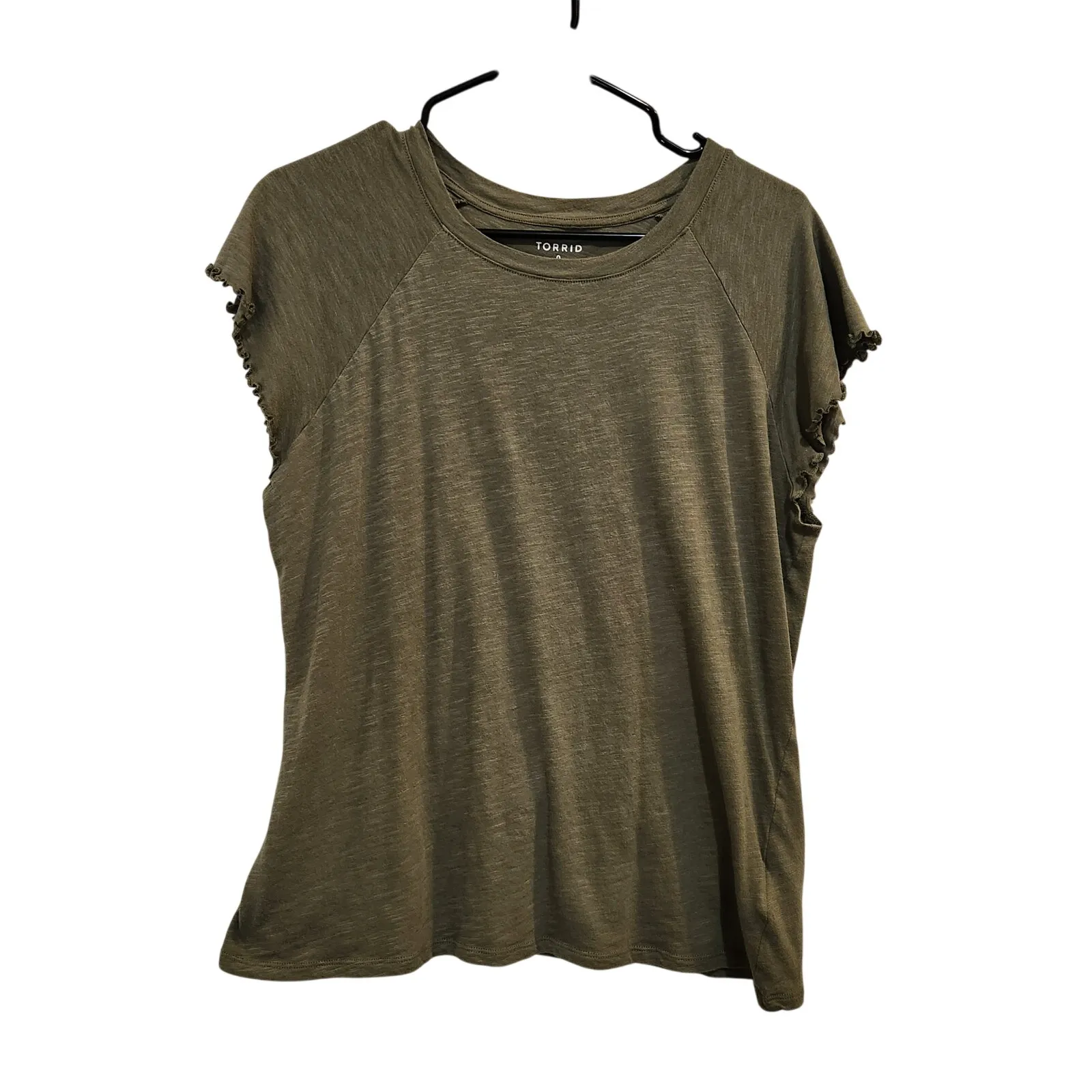 Torrid Green Cotton Modal Slub Crew Neck Flutter Sleeve Tee Casual T-Shirt 0X - Image 2