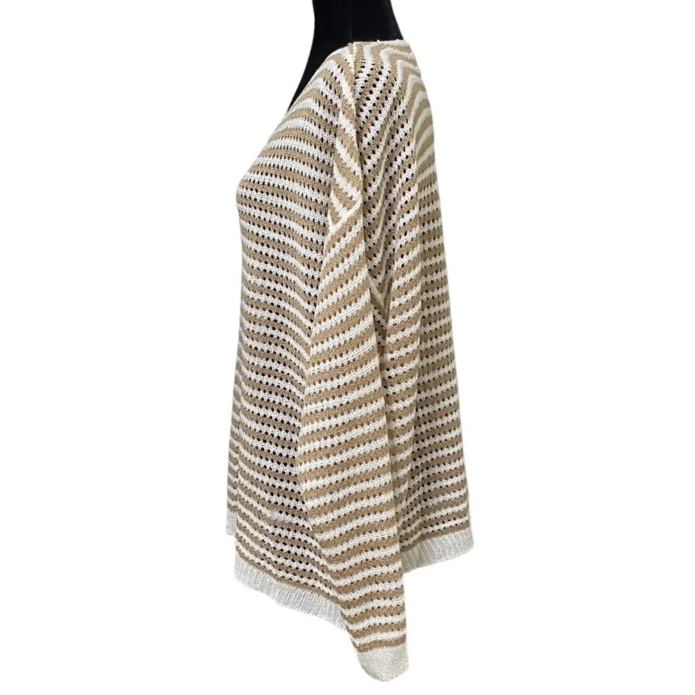 Pink Lily Taupe Ivory Striped Boho Beachy Open Knit Sweater 3XL - Image 9