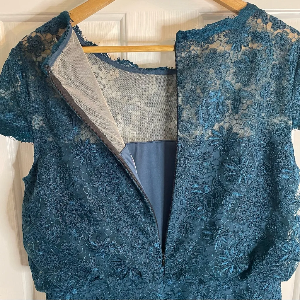 J S Collections Teal Lace Blouson Gown Dress With Liner Size 14 - Image 8