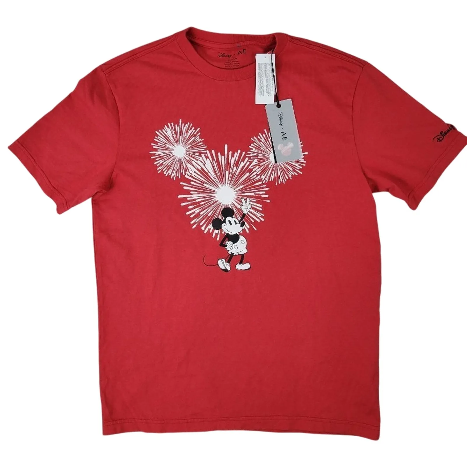 Disney x AE American Eagle‎ Mickey Mouse Fireworks Graphic Red T-Shirt - Image 3