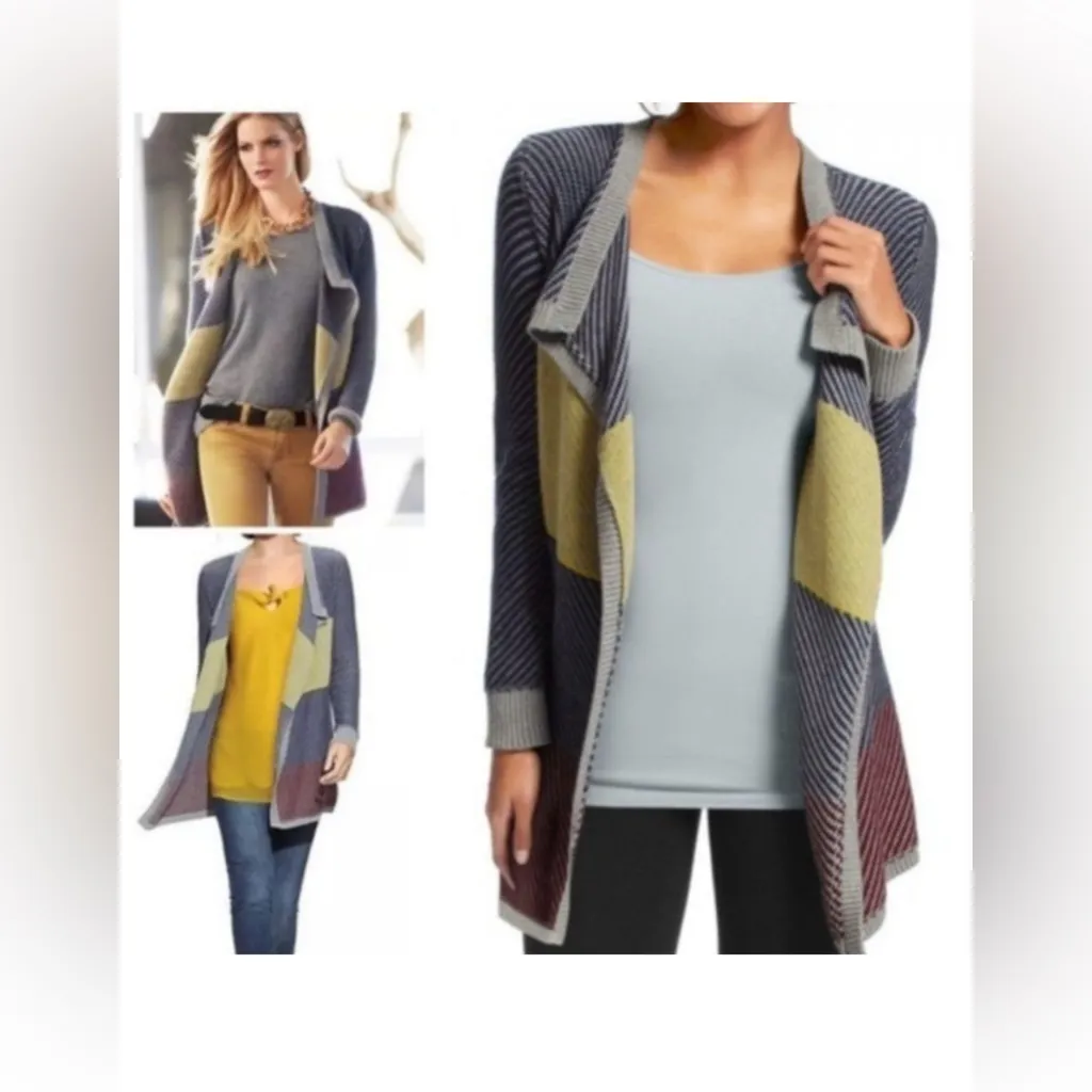 CAbi  color block open front blanket knit sweater size XS striped cardigan - Image 2