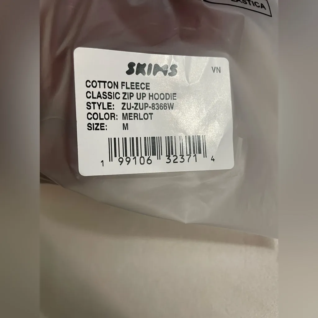 Skims NWT Cotton Fleece Classic Zip Up Hoodie Sweatshirt Merlot Size M - Image 9