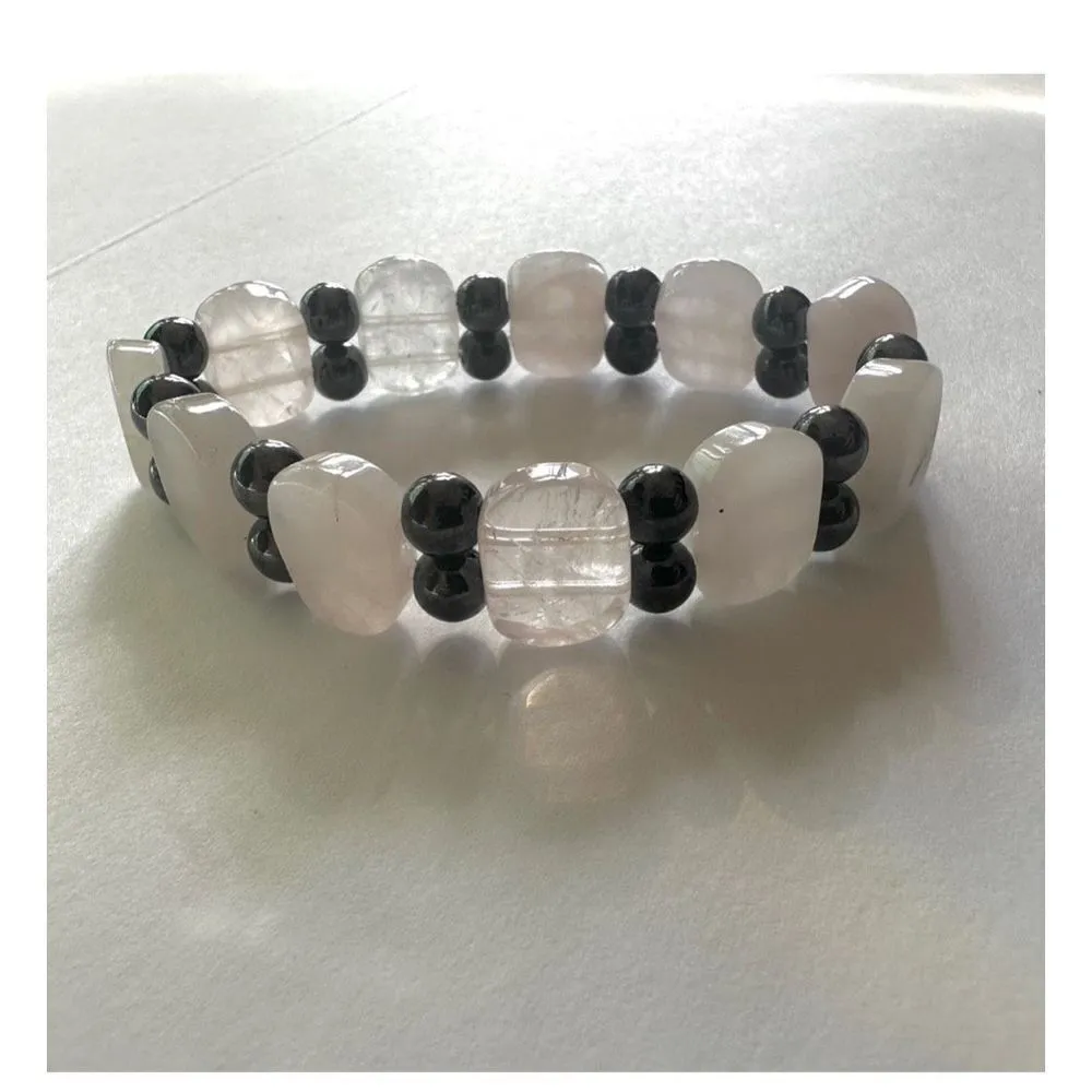 Rose quartz hematite stretchy bracelet Pink - Image 4