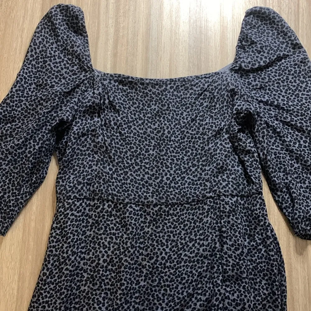 Abercrombie Elbow Sleeve Midi Dress Blue Black Animal Print Women Medium Petite - Image 6