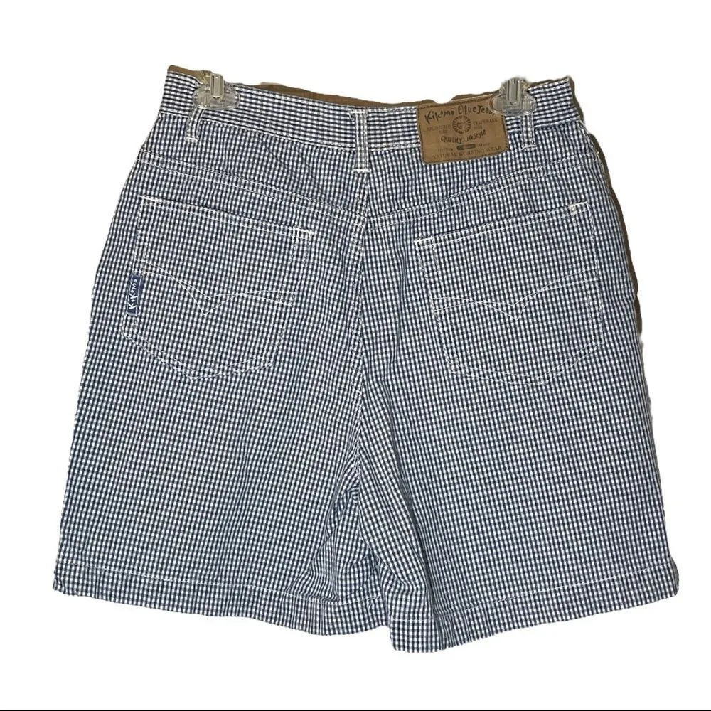 Vintage Kikomo Blue White Checkered Print Denim Shorts 1990s 28 Inch Waist - Image 2
