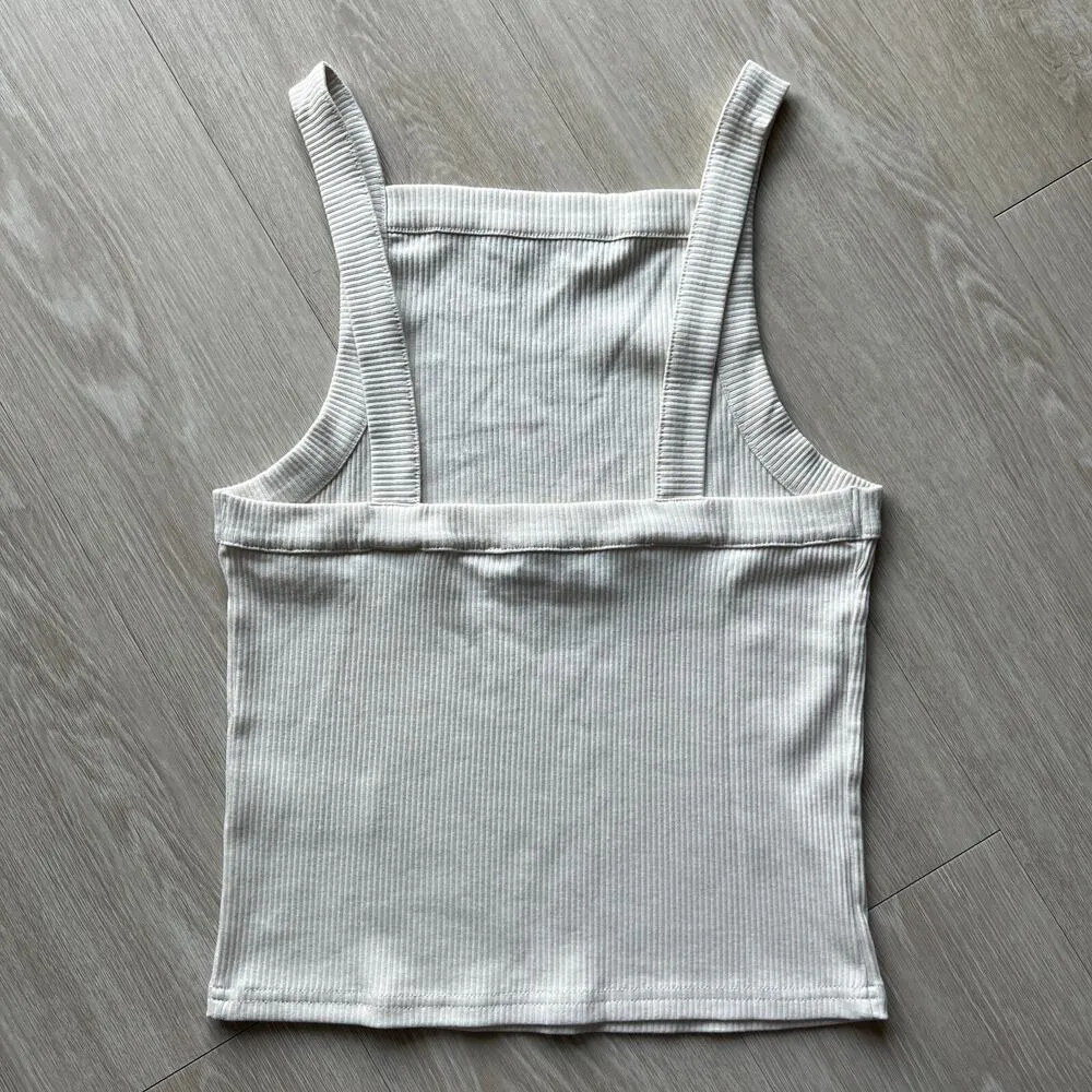 J Crew Vintage Rib Wide Strap Tank Top Womens Medium Natural - Image 3