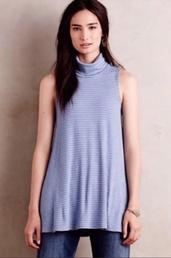 Puella ANTHRO Blue Grey Stripe Mock Neck Rib Tunic Tank $78 EUC M - Image 7