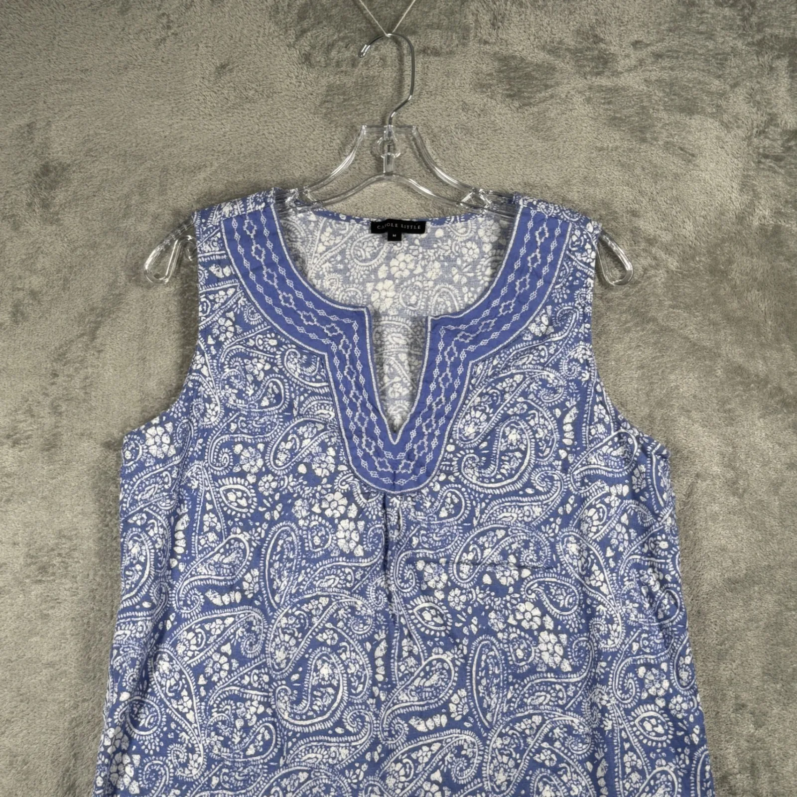 Carole Little Paisley Linen Tank Top Women M Blue Bohemian Cottagecore‎ Beach Size M - Image 4