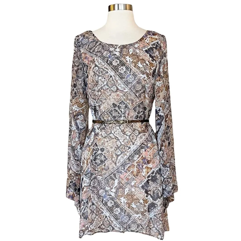 SHOW ME YOUR MUMU Tunic Dress Mini Bell Sleeve Paisley Brown Gray Tan Medium EUC - Image 9