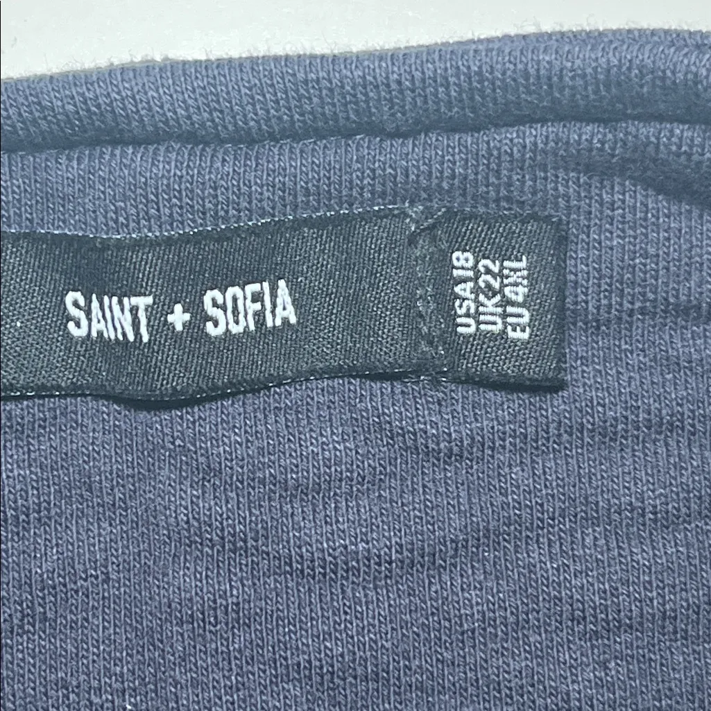 Saint + Sofia Organic Cotton Biker Jacket in Navy Red/Orange Stripe US 18 Blue - Image 10