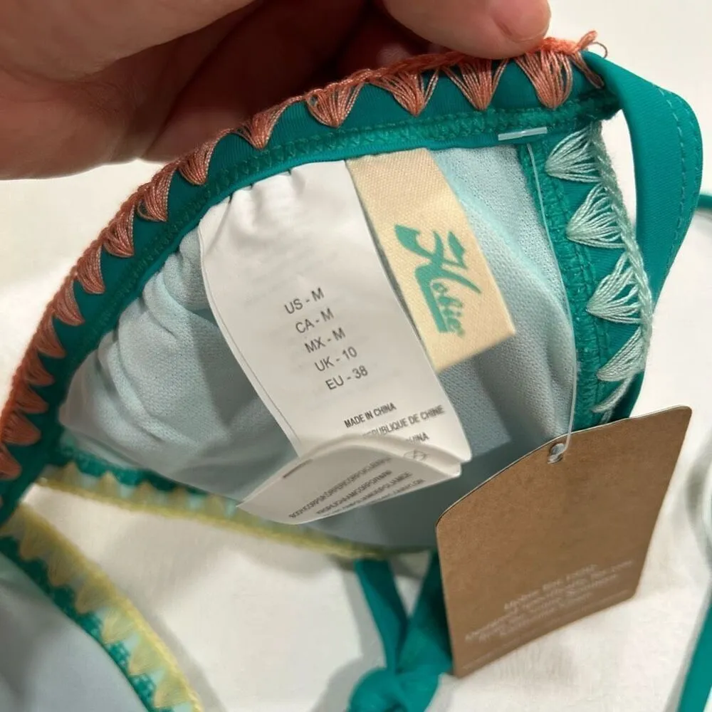 Hobie Triangle Bikini Top | Teal Southwest Stitching | NWT | Size M - Image 3