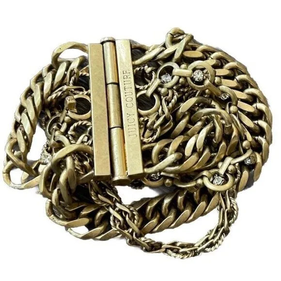 Vintage Juicy Couture Chunky Multi Chain Gold Tone Crystal Stone Bracelet 7” - Image 3