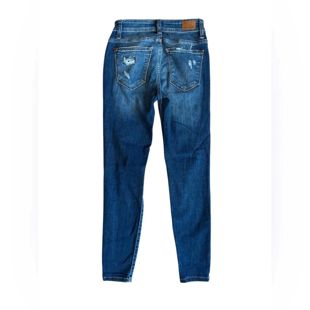 JUDY BLUE Green Blue Plaid Patch Skinny Fit Jeans Size 0/24 Women’s - Image 5