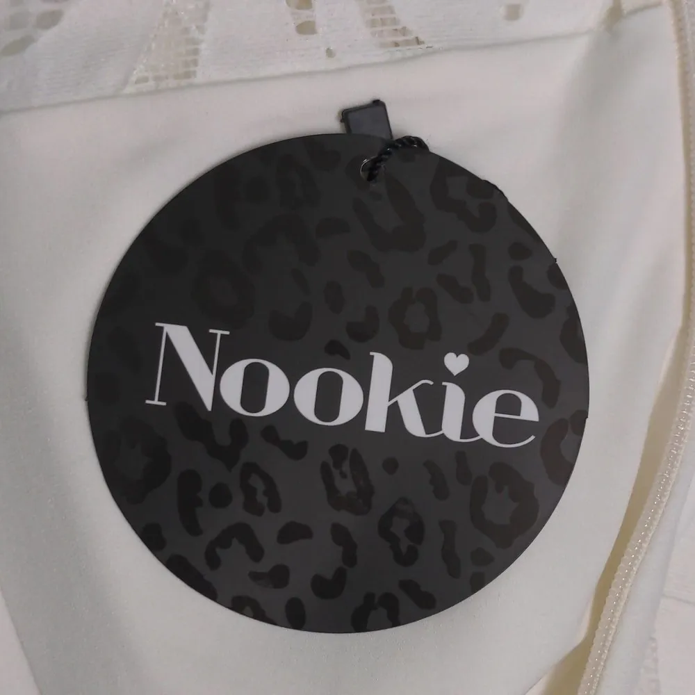 Nookie Lady Lace Midi Dress Long Sleeve White Bodycon Back Zip Cutout S New - Image 7