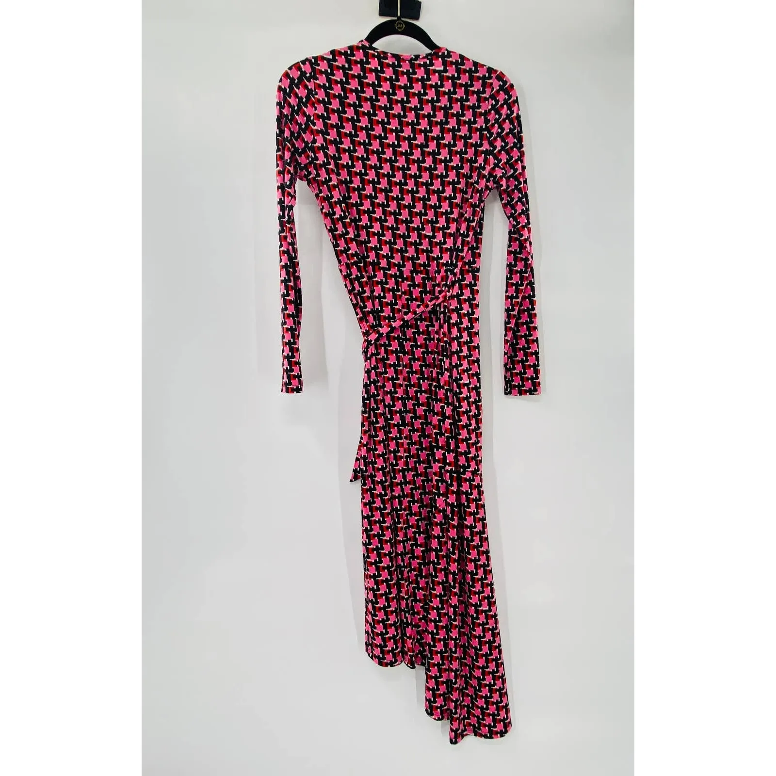Yumi Kim Sabine Jersey Asymmetrical Wrap Dress Red Pink Black Geometric Print XS - Image 5