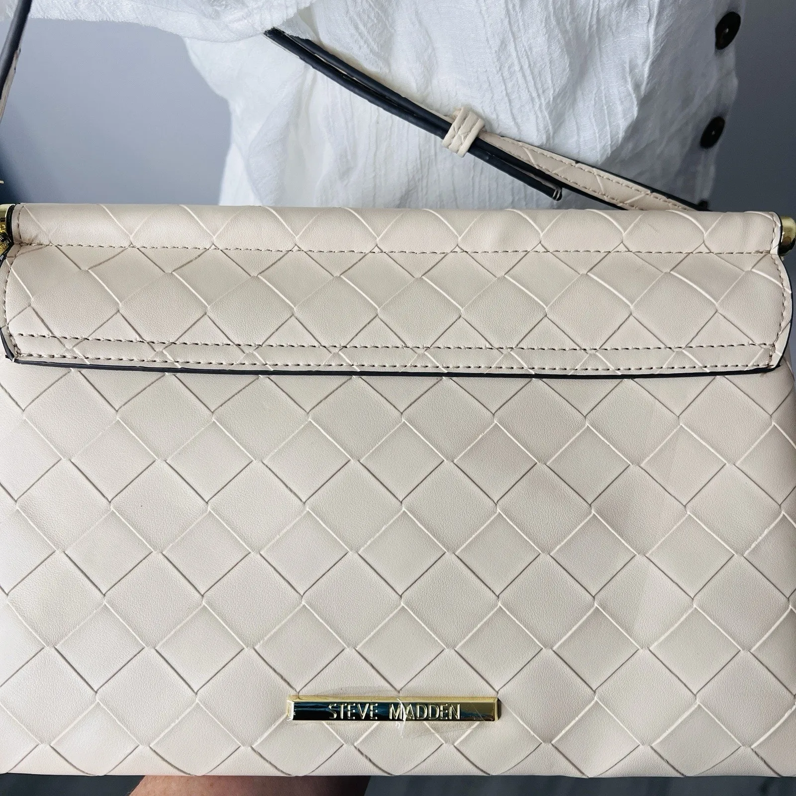 NWT Steve Madden Purse Light Tan Shoulder Woven Design - Image 7