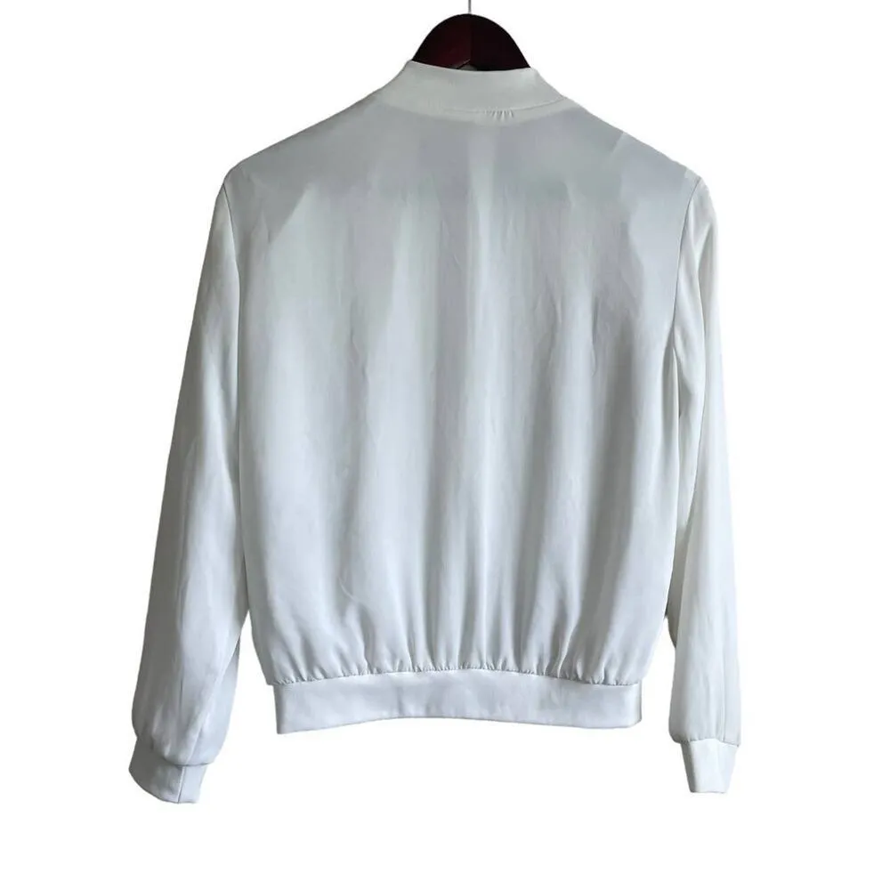 Y2K Zara Women Bomber Jacket XS White Retro Streetwear Satiny Fairycore Academia - Image 3