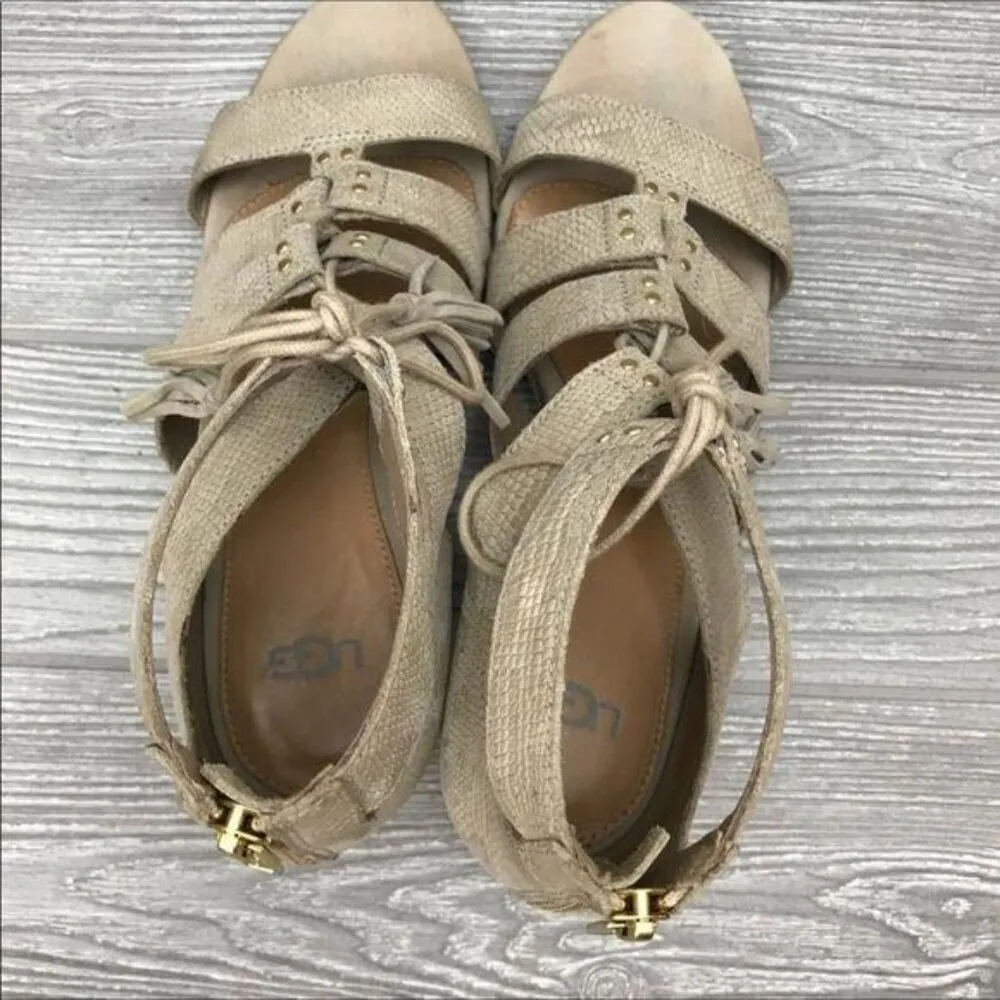 Ugg brown faux snakeskin print sandals shoes wedge heels size 9.5 - Image 4