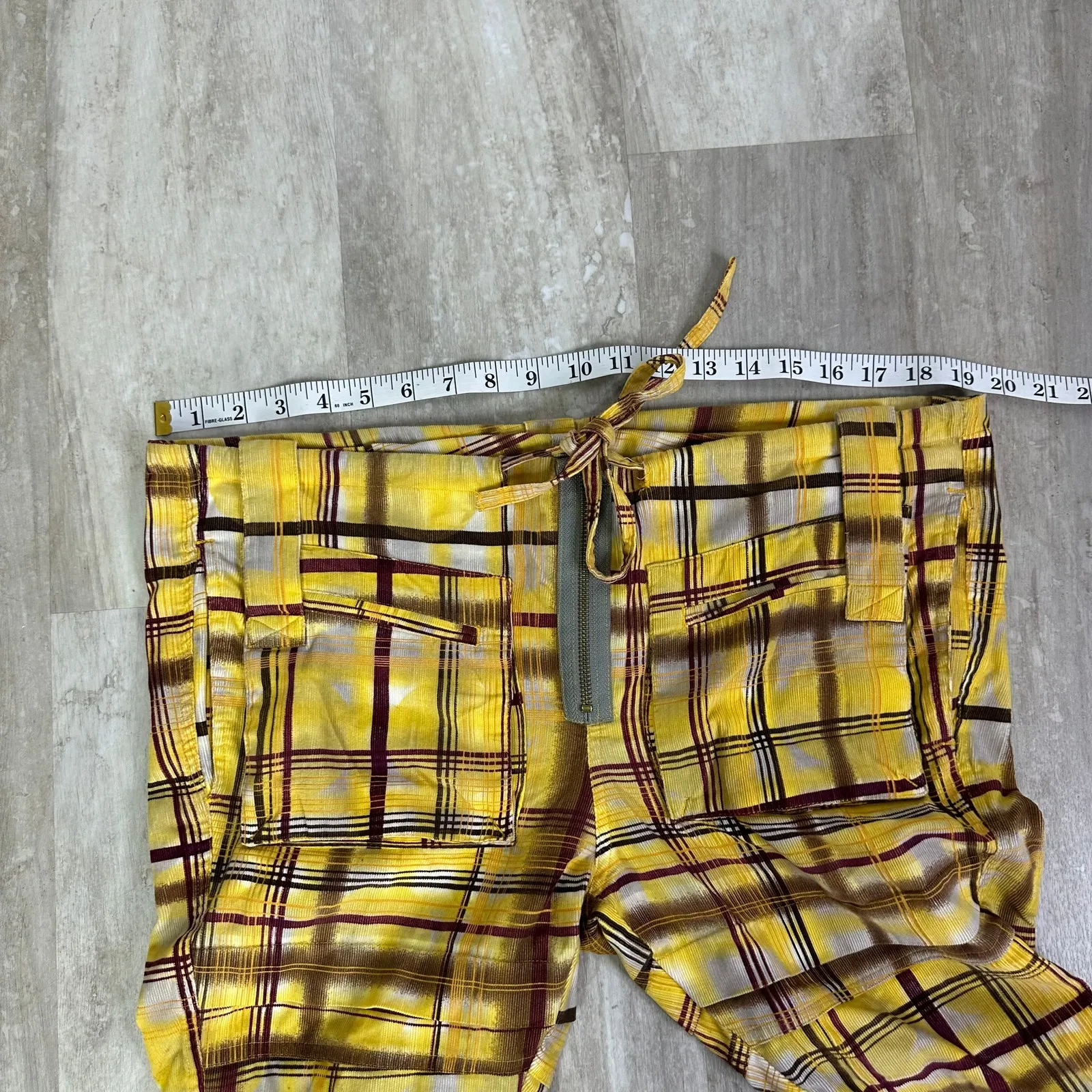 Farm Rio Yellow Plaid Low Rise Flare Pants Y2K Women’s US Small - Image 5